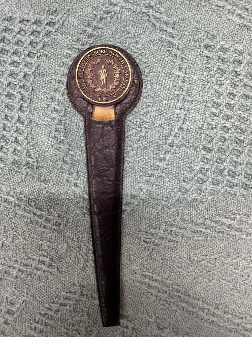 Vintage Brass City of Greensboro North Carolina 1808 Letter Opener with Leather